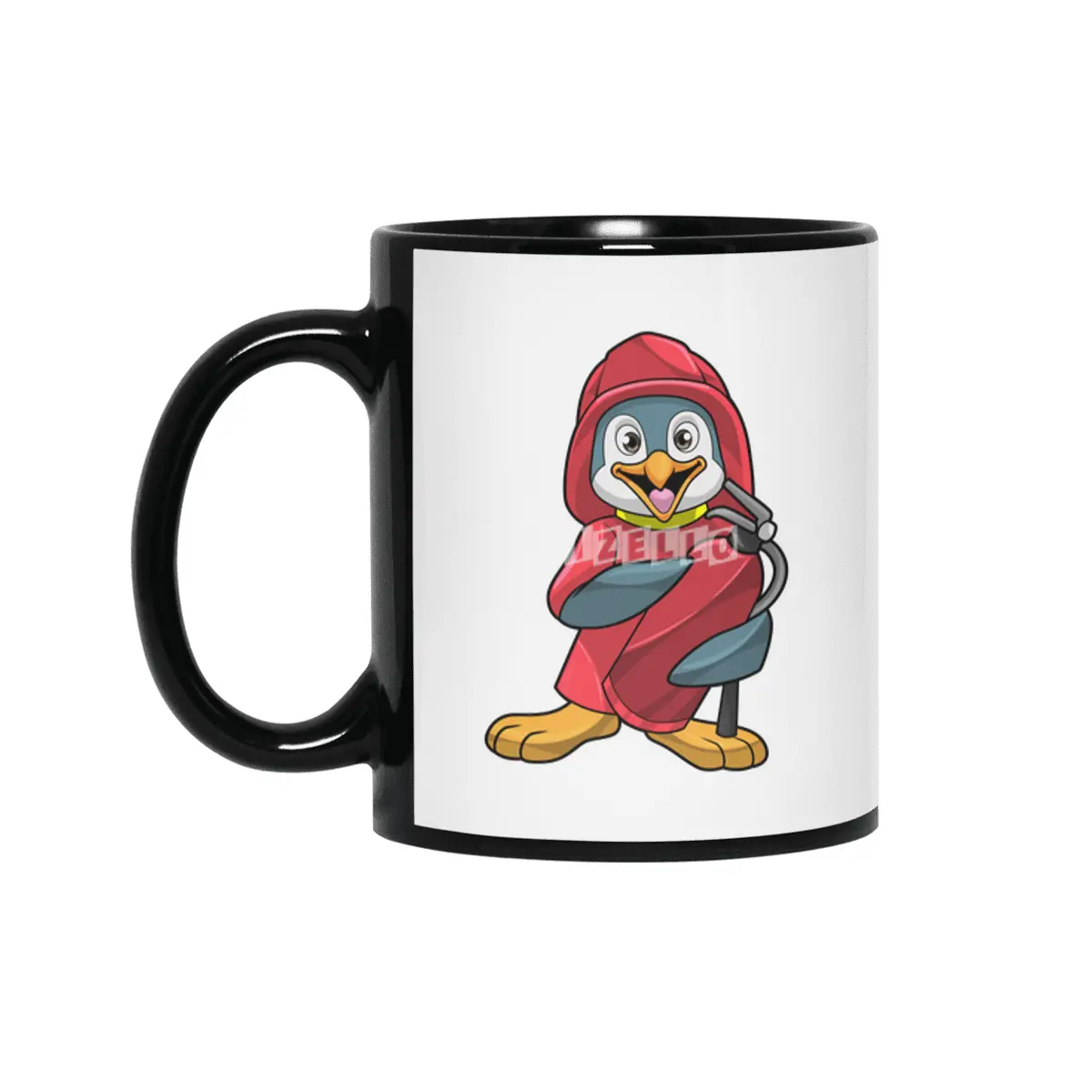 Penguin as Firefighter with Fire extinguisher Siyah Kupa