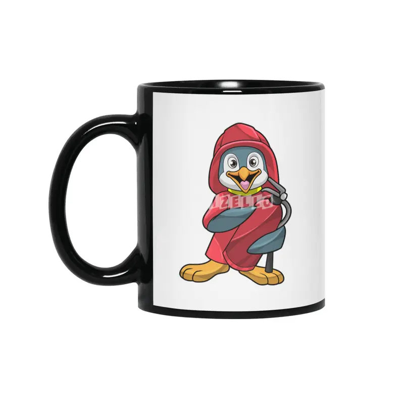 Penguin as Firefighter with Fire extinguisher Siyah Kupa