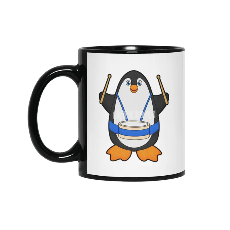 Penguin as Musician with Drum Siyah Kupa