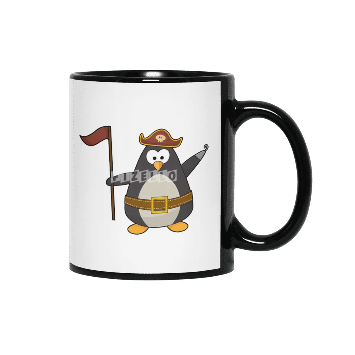 Penguin as Pirate with Pirate belt & Pirate hat Siyah Kupa