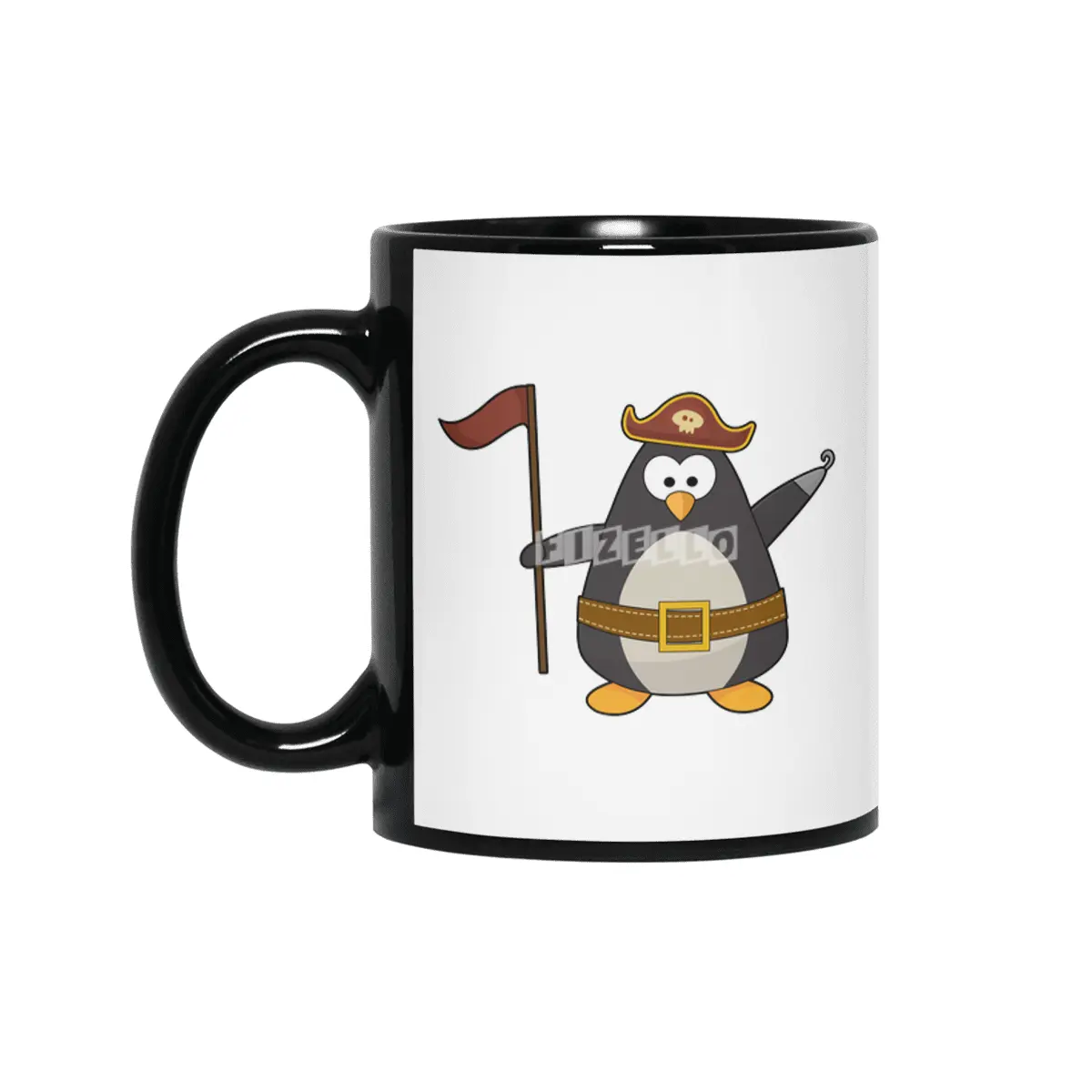 Penguin as Pirate with Pirate belt & Pirate hat Siyah Kupa