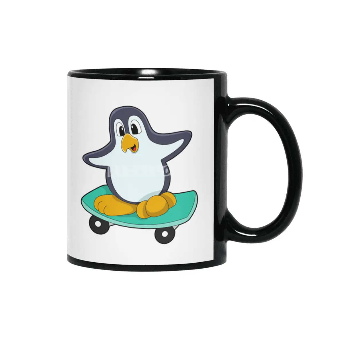 Penguin as Skater on Skateboard Siyah Kupa