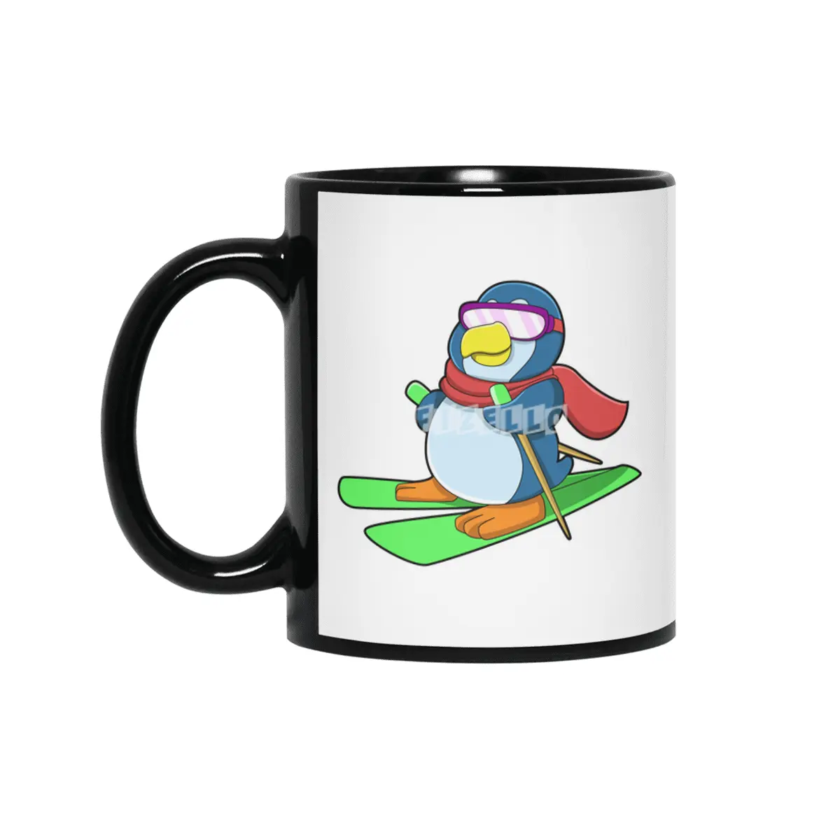 Penguin as Skier with Ski Scarf & Sunglasses Siyah Kupa