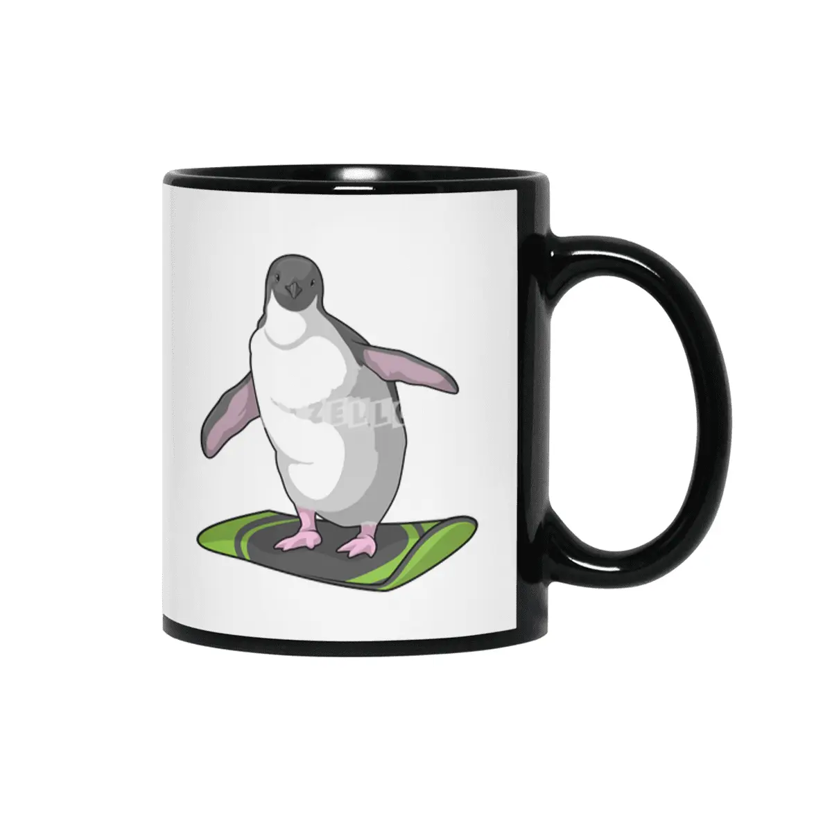 Penguin as Snowboarder with Snowboard Siyah Kupa