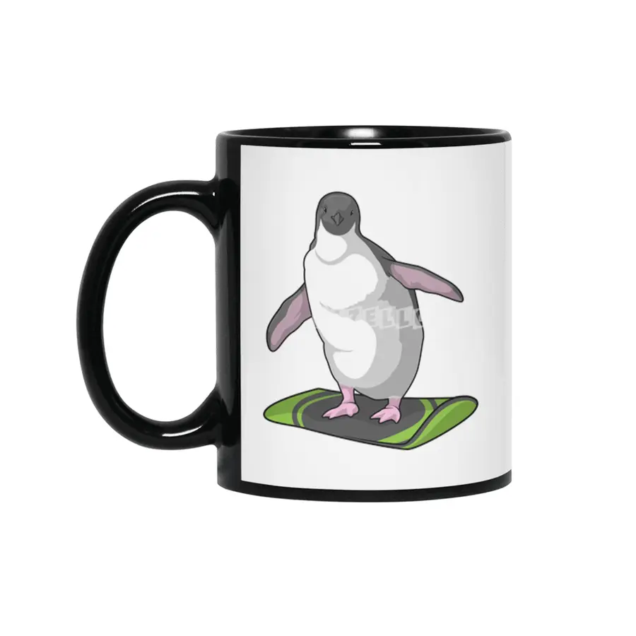 Penguin as Snowboarder with Snowboard Siyah Kupa