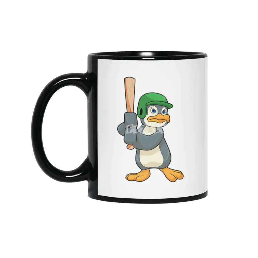 Penguin at Baseball with Baseball bat & Helmet Siyah Kupa