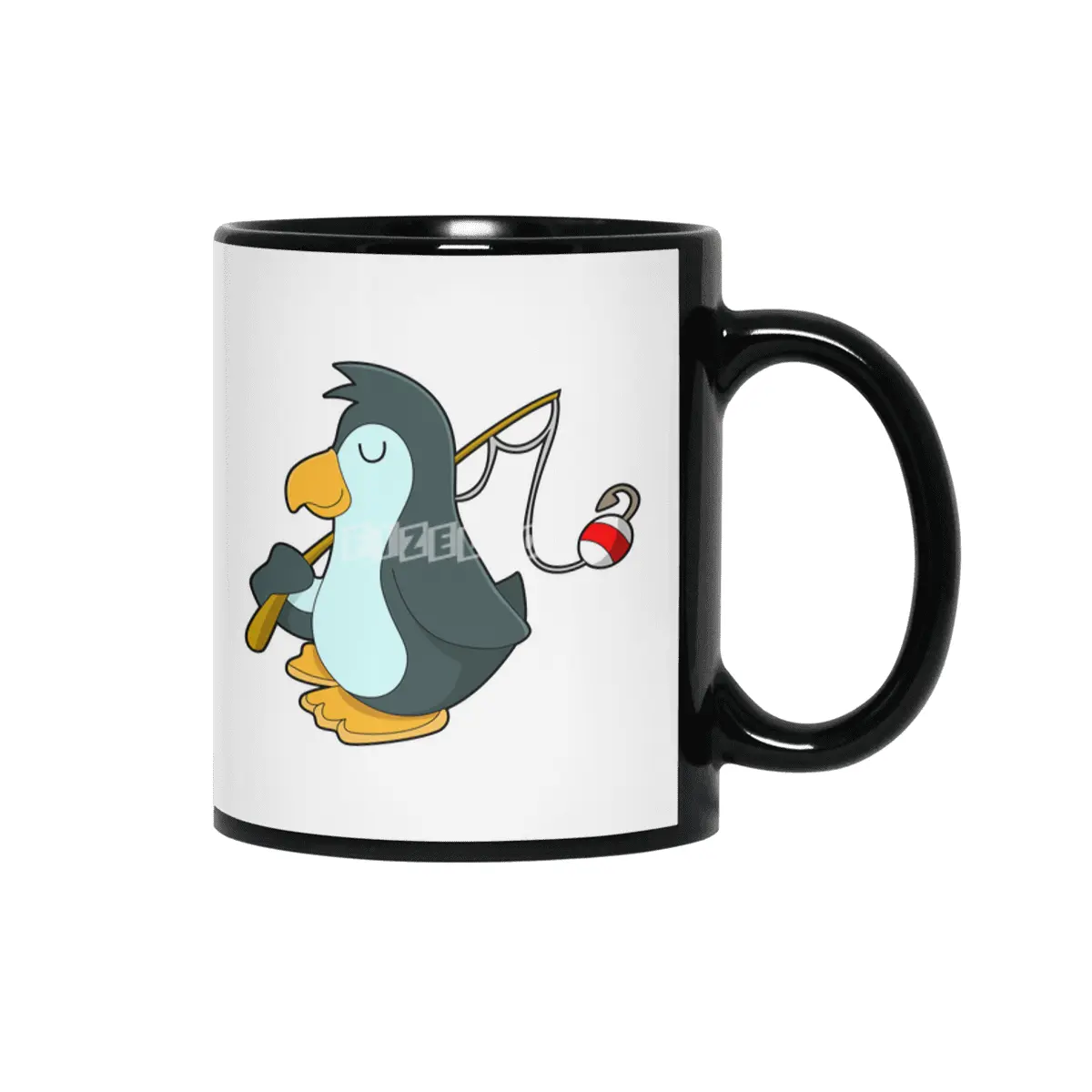 Penguin at Fishing with Fishing rod Siyah Kupa