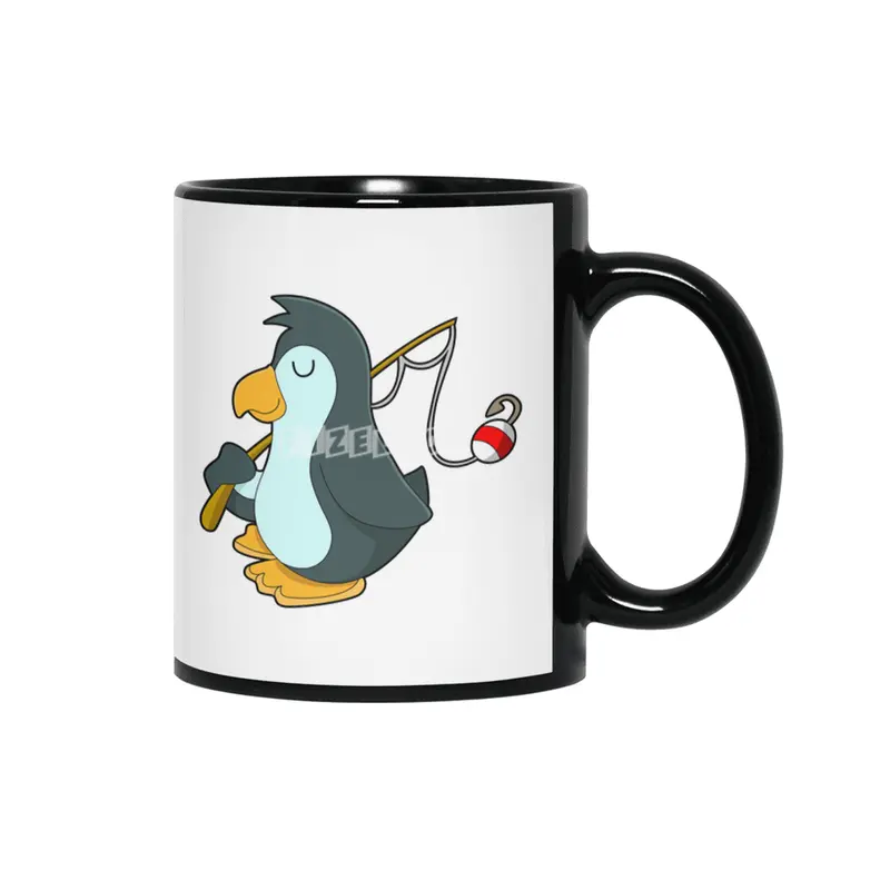 Penguin at Fishing with Fishing rod Siyah Kupa