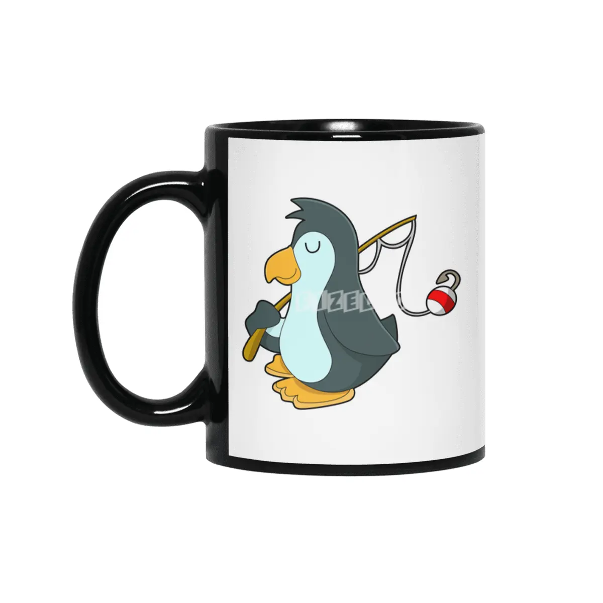 Penguin at Fishing with Fishing rod Siyah Kupa