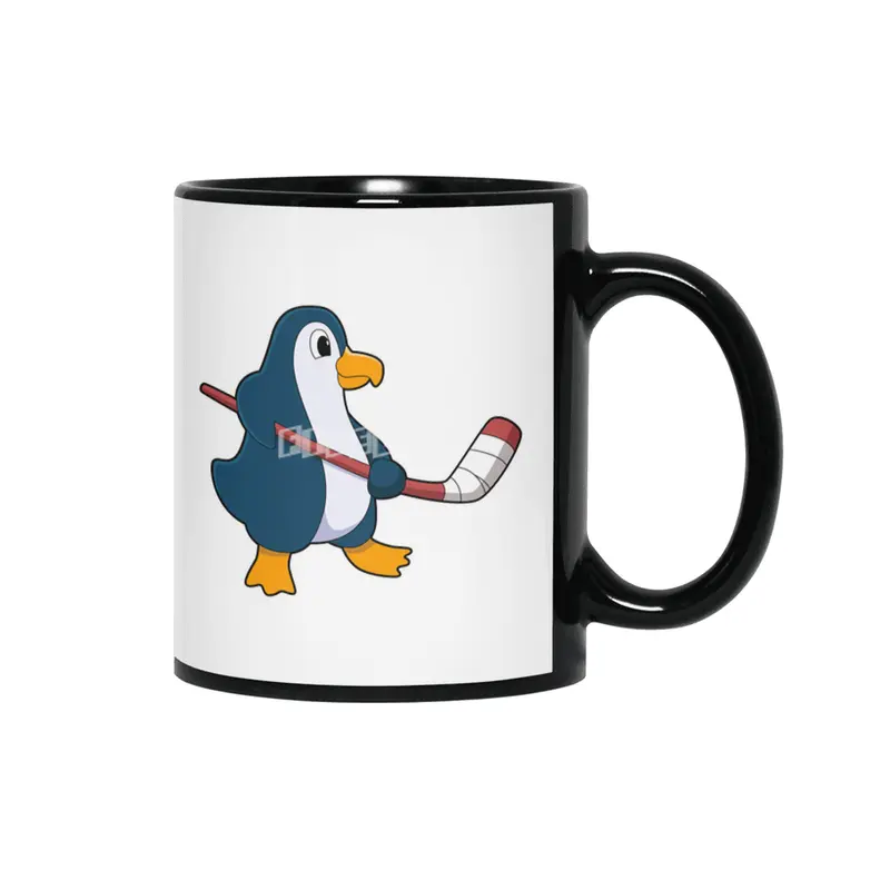 Penguin at Ice hockey with Ice hockey stick Siyah Kupa