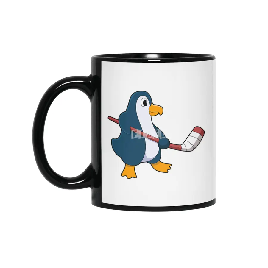 Penguin at Ice hockey with Ice hockey stick Siyah Kupa