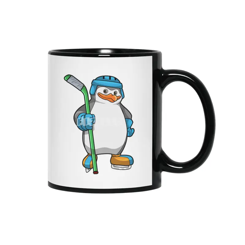 Penguin at Ice hockey with Ice hockey stick Siyah Kupa