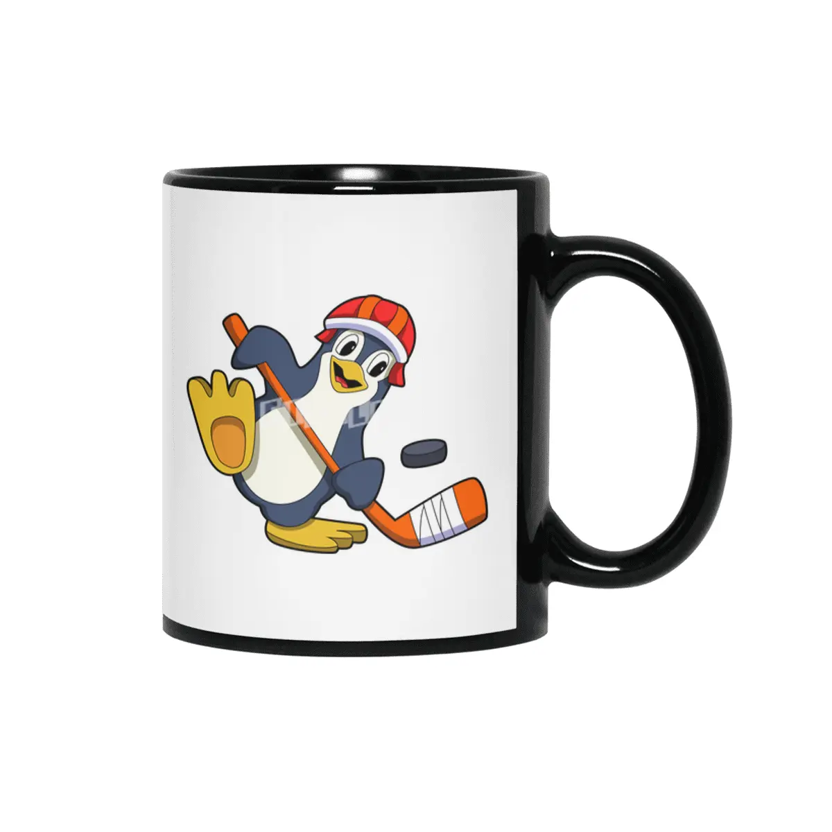 Penguin at Ice hockey with Ice hockey stick & Cap Siyah Kupa