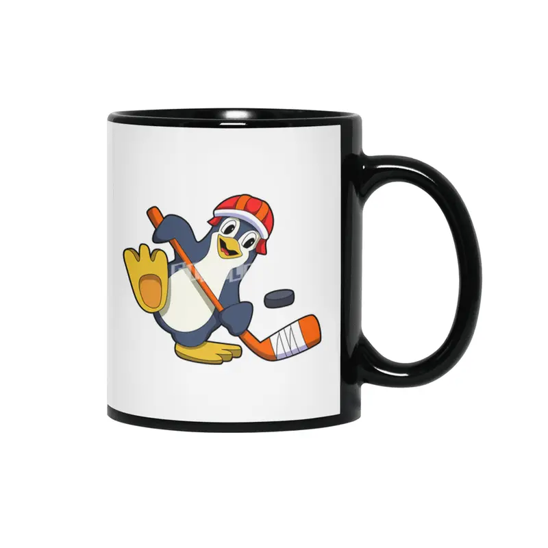 Penguin at Ice hockey with Ice hockey stick & Cap Siyah Kupa