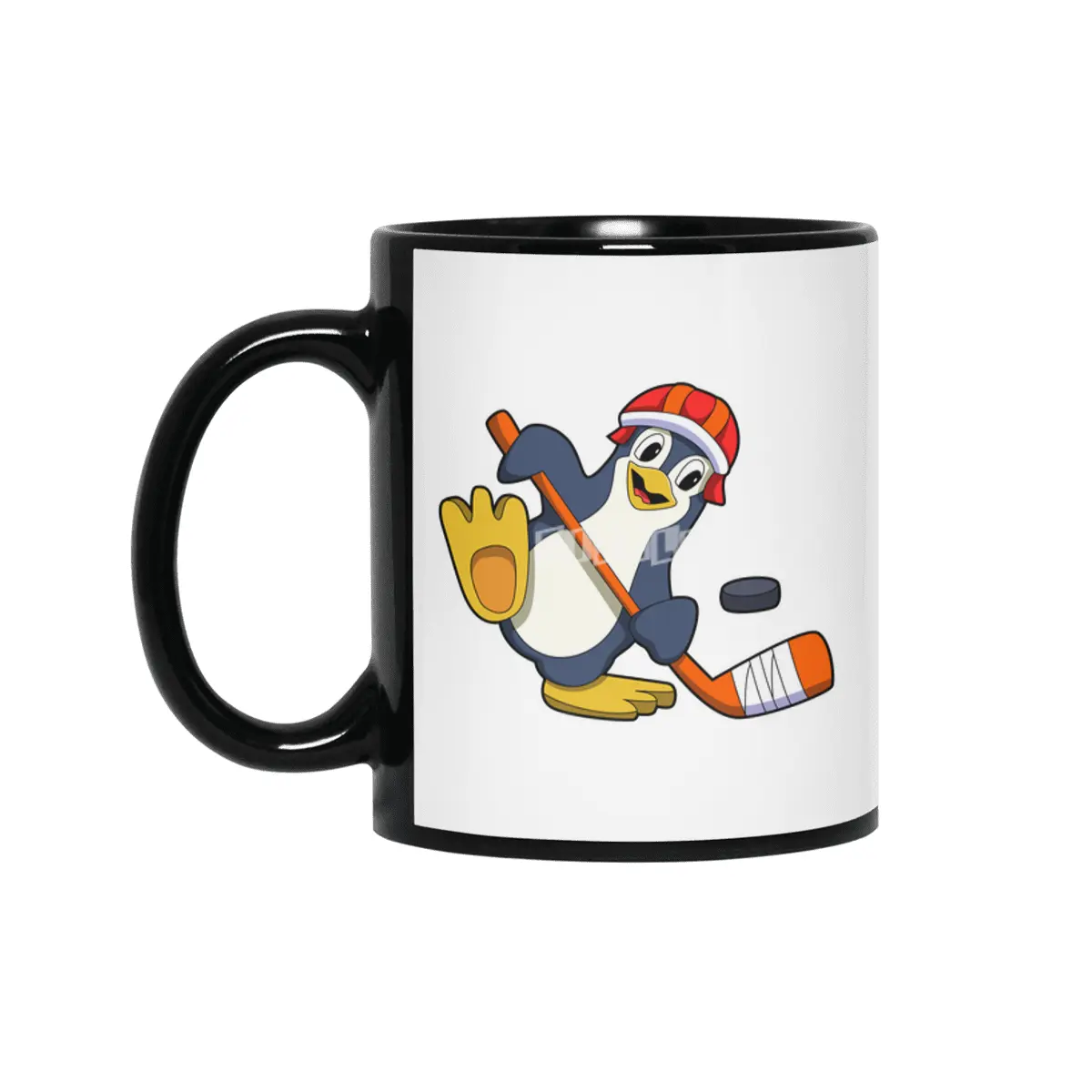 Penguin at Ice hockey with Ice hockey stick & Cap Siyah Kupa