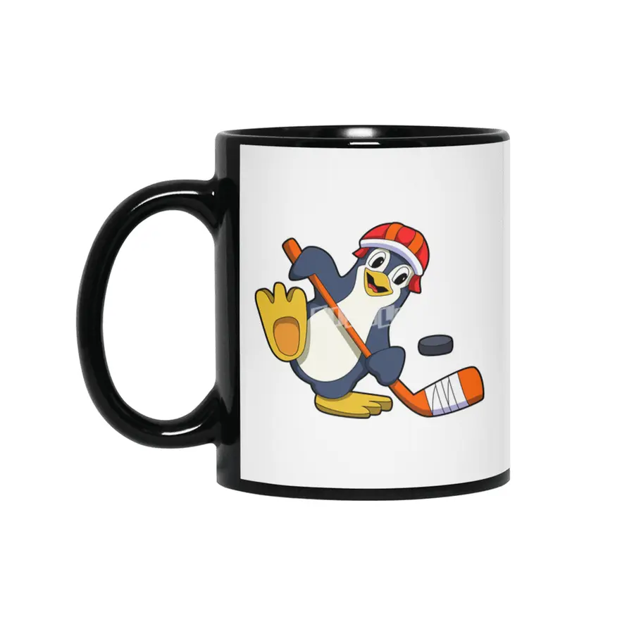 Penguin at Ice hockey with Ice hockey stick & Cap Siyah Kupa