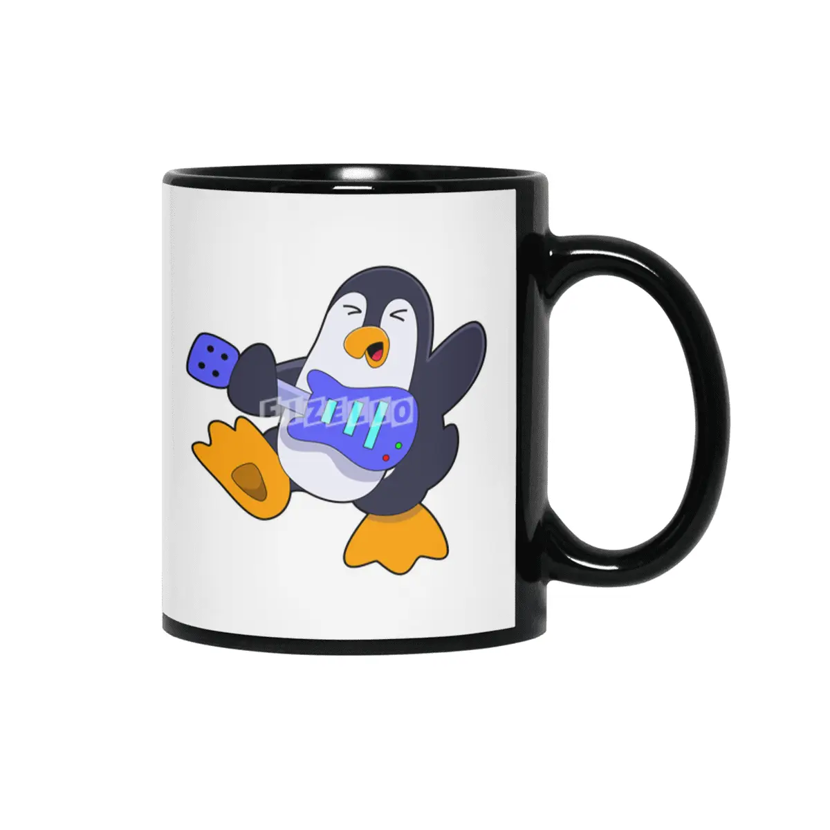 Penguin at Music with Guitar Siyah Kupa