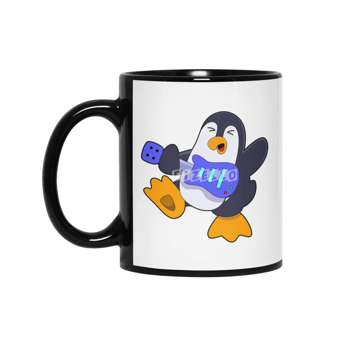 Penguin at Music with Guitar Siyah Kupa