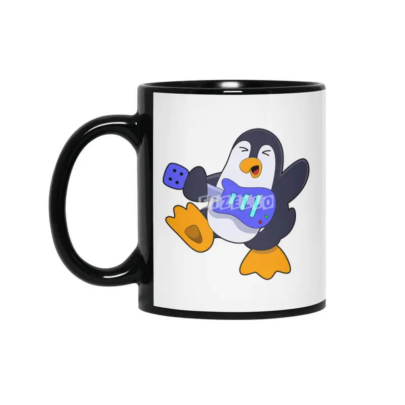 Penguin at Music with Guitar Siyah Kupa