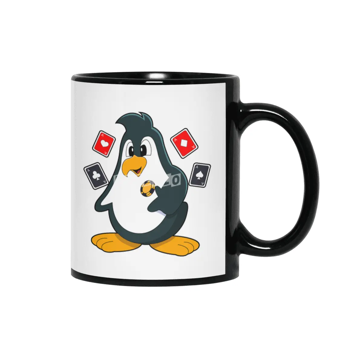 Penguin at Poker with Poker cards Siyah Kupa