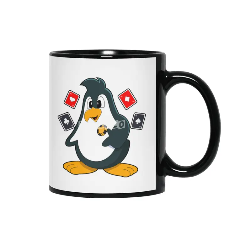 Penguin at Poker with Poker cards Siyah Kupa