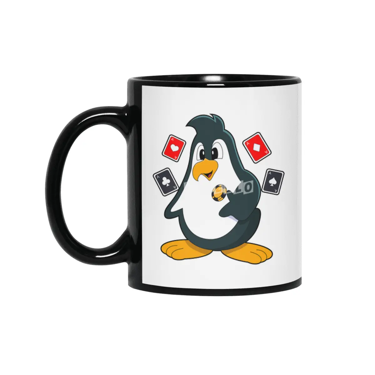 Penguin at Poker with Poker cards Siyah Kupa