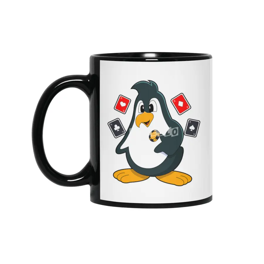 Penguin at Poker with Poker cards Siyah Kupa