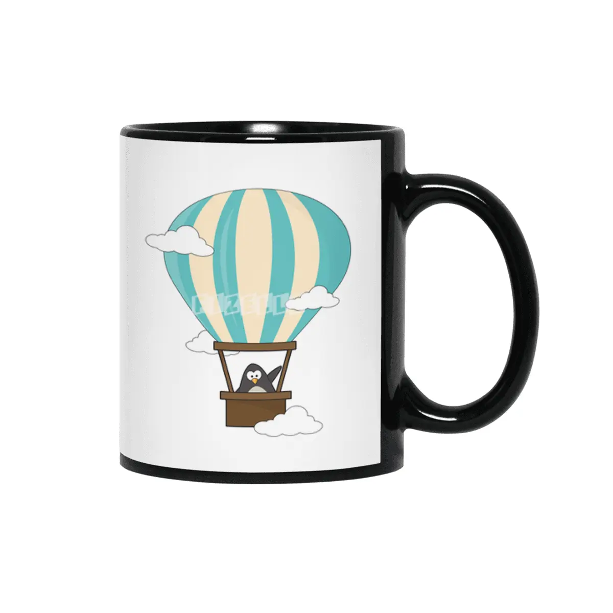 Penguin in Hot air balloon & Clouds Siyah Kupa
