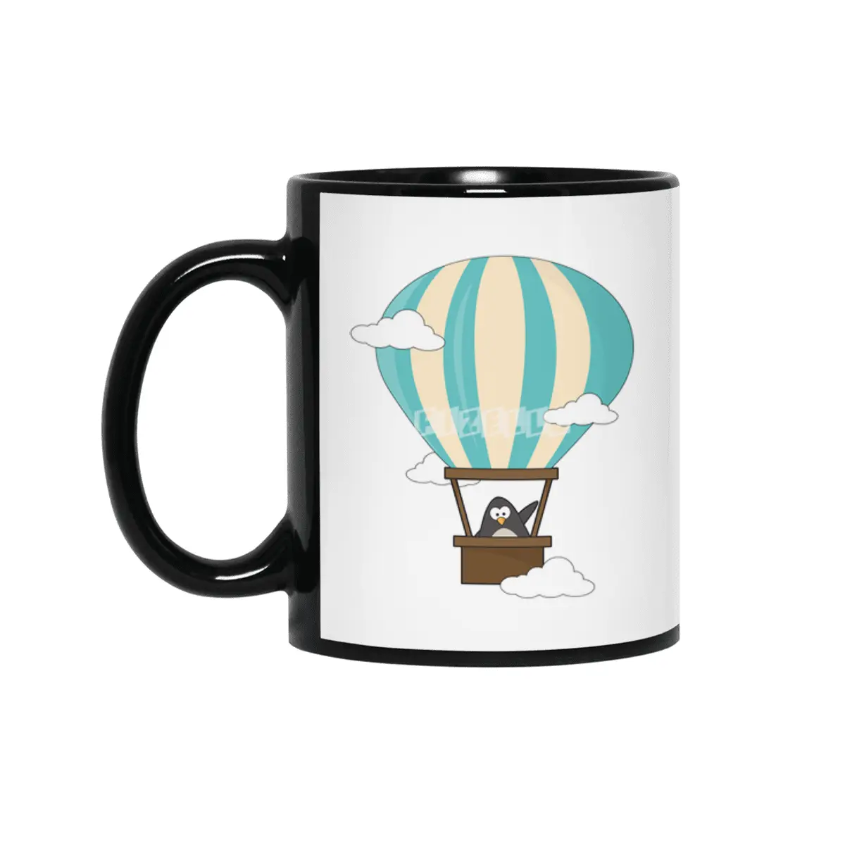 Penguin in Hot air balloon & Clouds Siyah Kupa