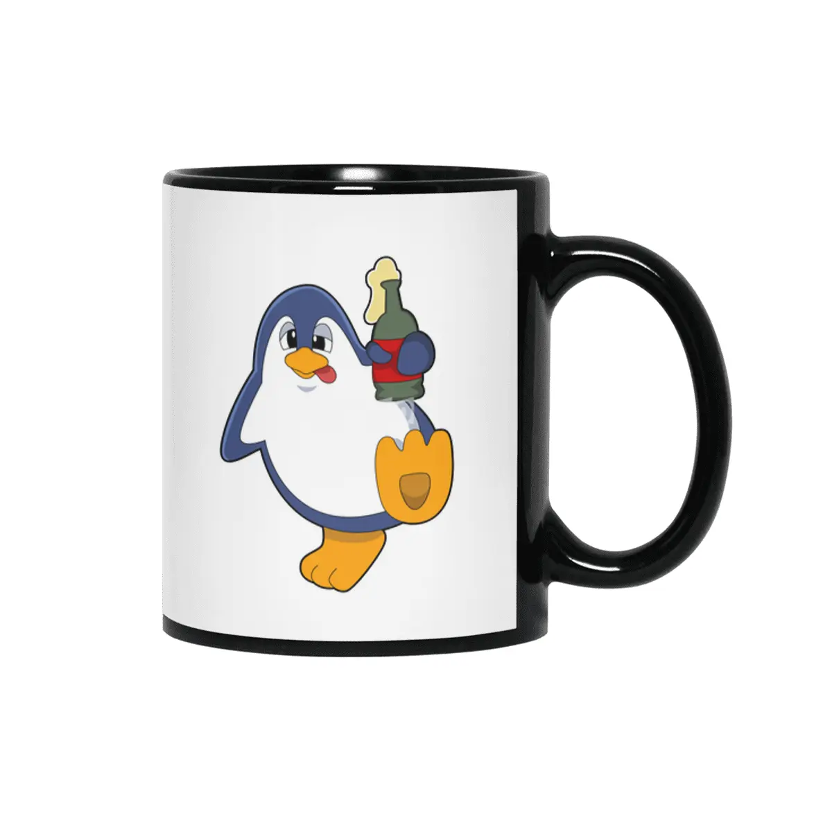 Penguin with Bottle of Beer Siyah Kupa
