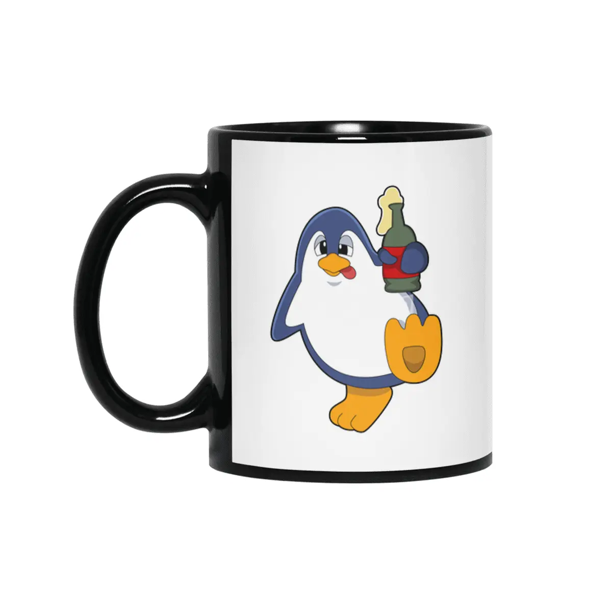 Penguin with Bottle of Beer Siyah Kupa