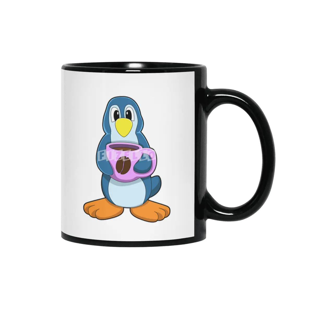 Penguin with Cup of Coffee Siyah Kupa