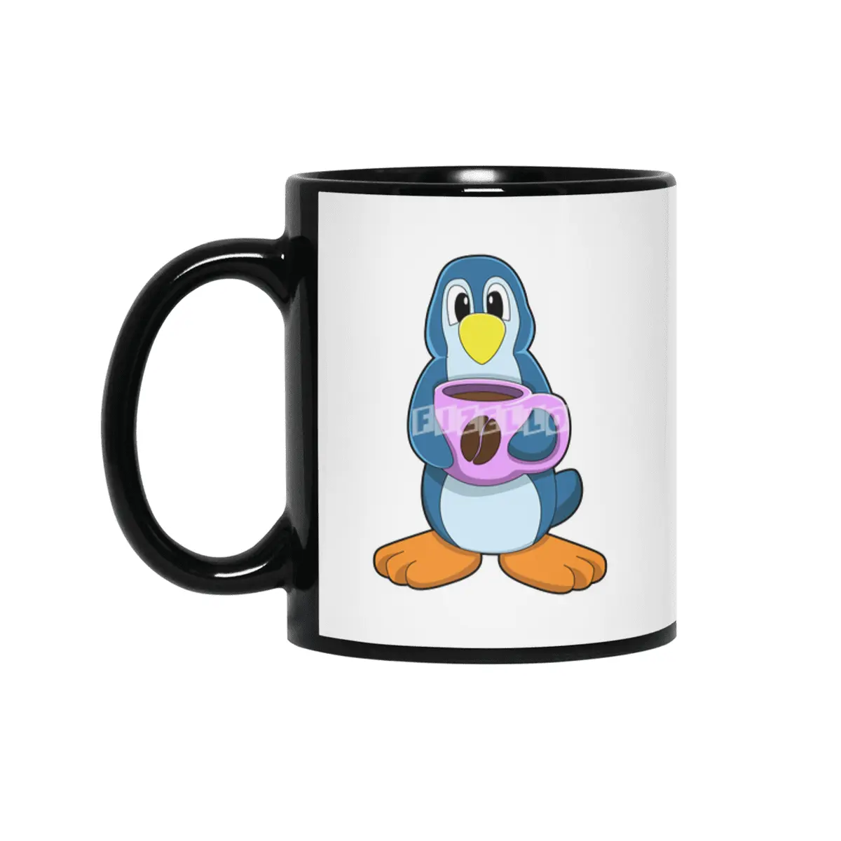 Penguin with Cup of Coffee Siyah Kupa