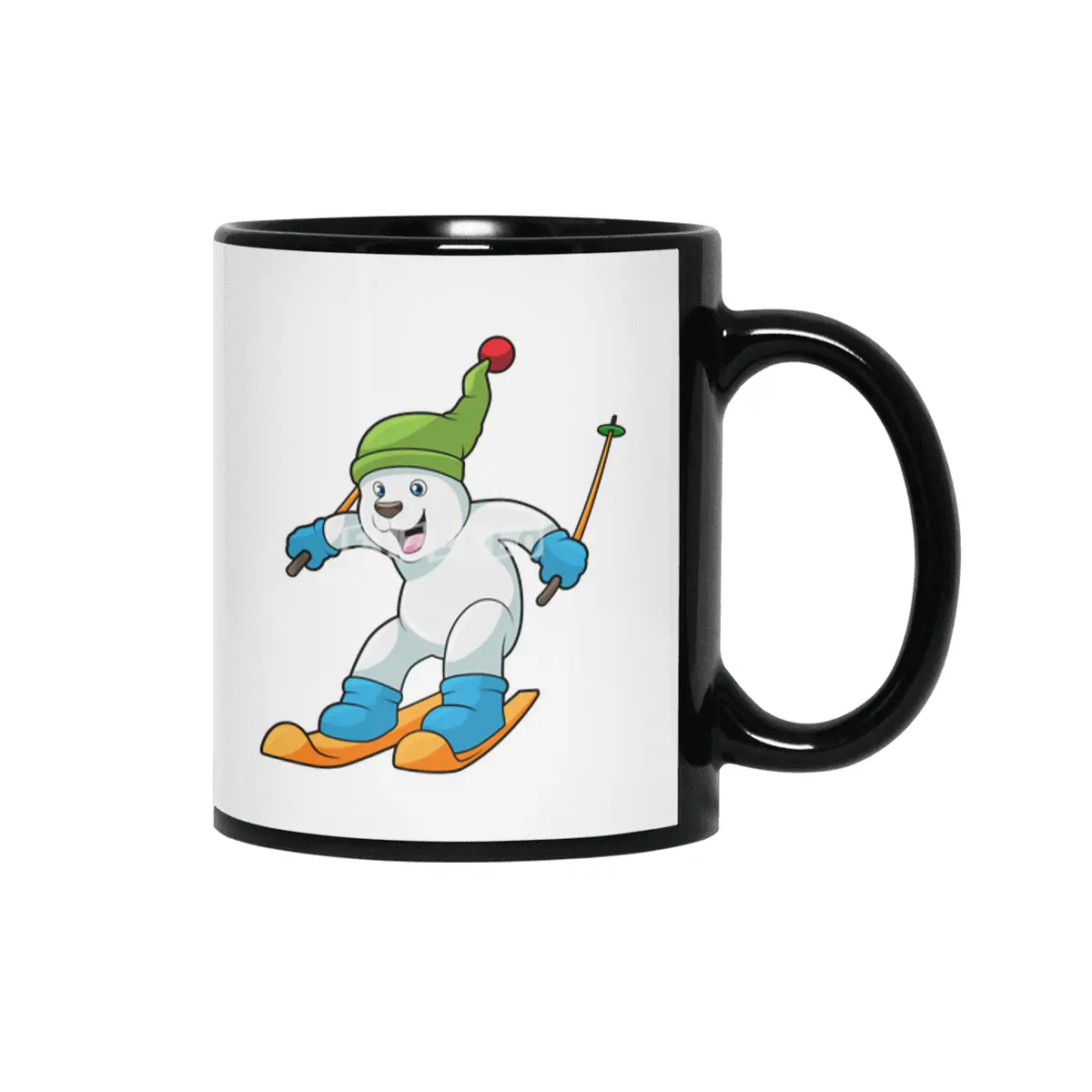 Polar bear as Skier with Ski & Bobble hat Siyah Kupa