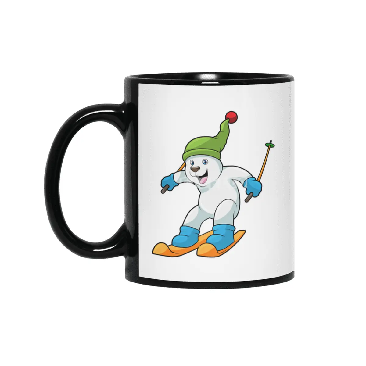 Polar bear as Skier with Ski & Bobble hat Siyah Kupa