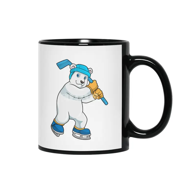Polar bear at Ice hockey with Ice hockey stick Siyah Kupa