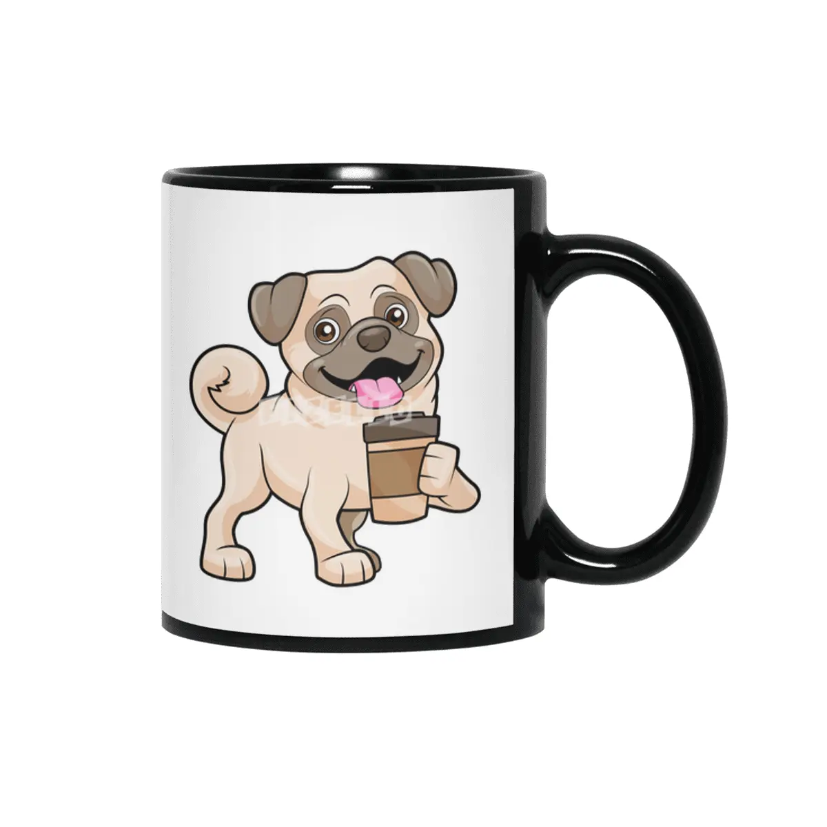 Pug with Coffee to go Siyah Kupa
