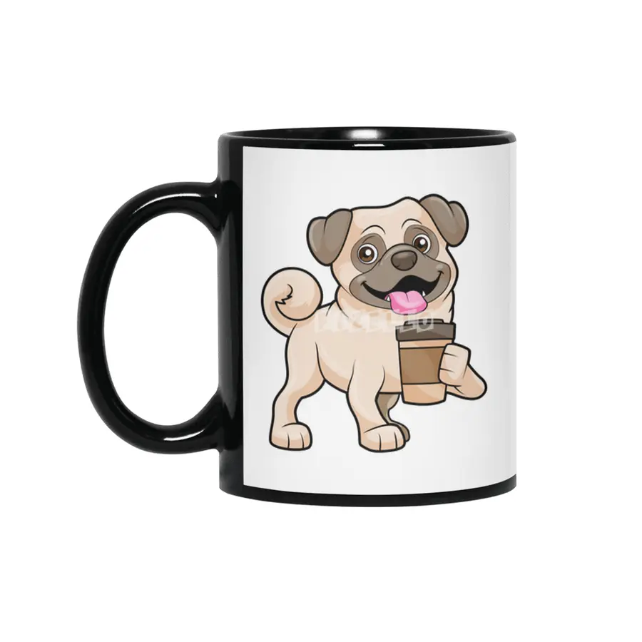 Pug with Coffee to go Siyah Kupa