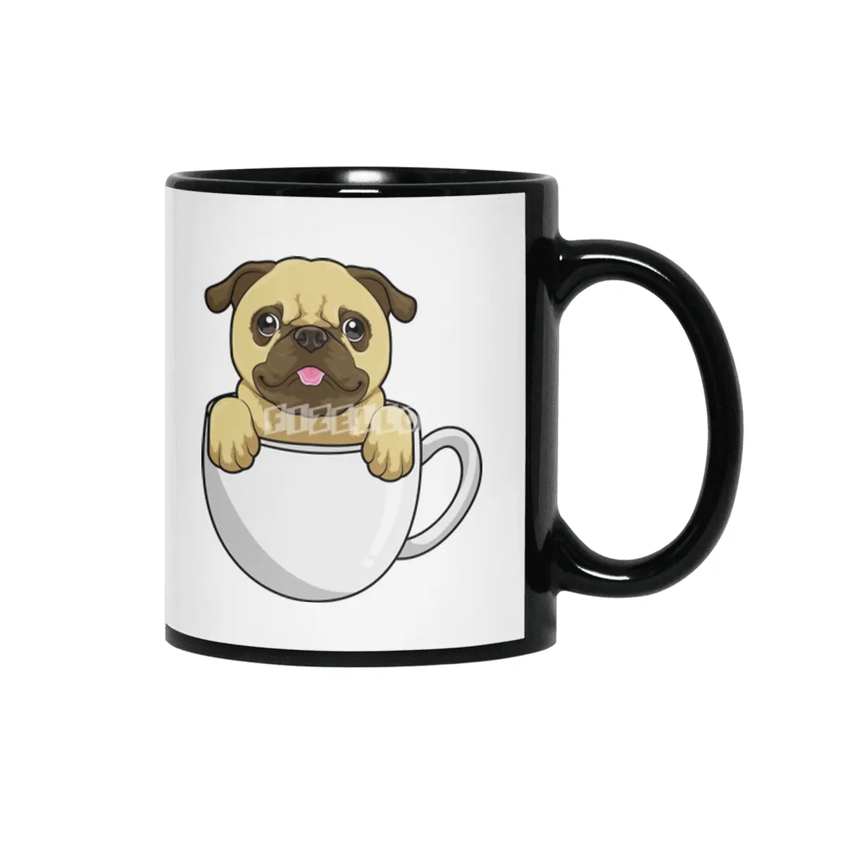 Pug with Cup of Coffee Siyah Kupa