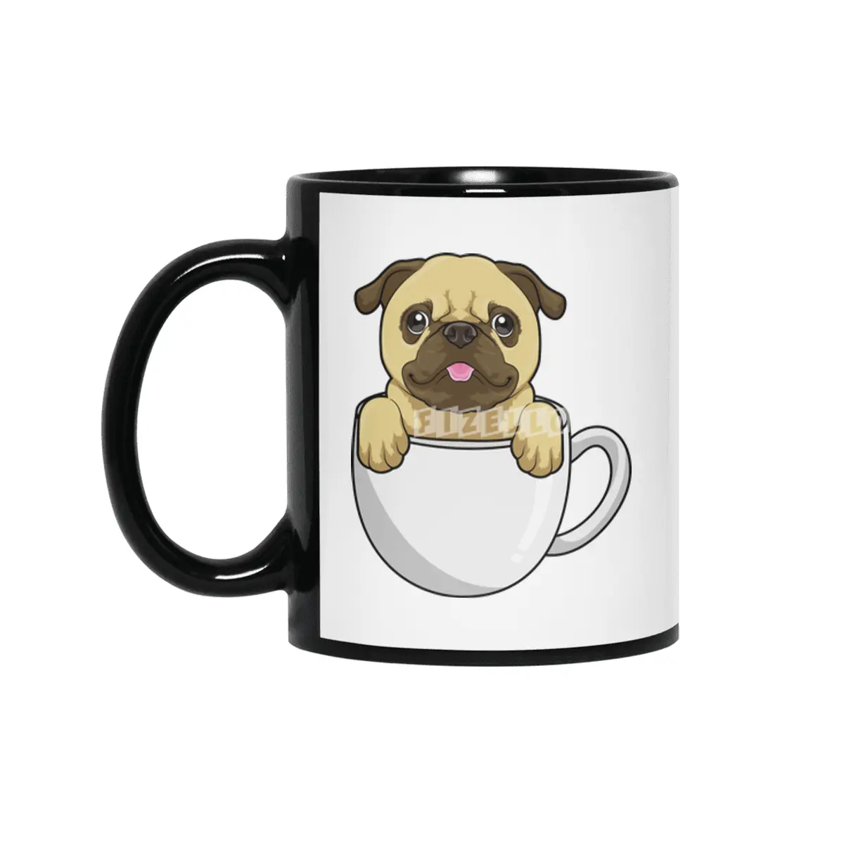 Pug with Cup of Coffee Siyah Kupa