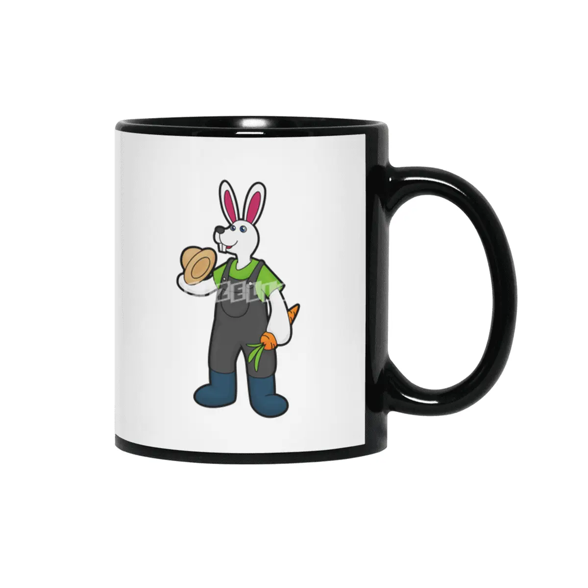 Rabbit as Farmer with Carrot & Hat Siyah Kupa