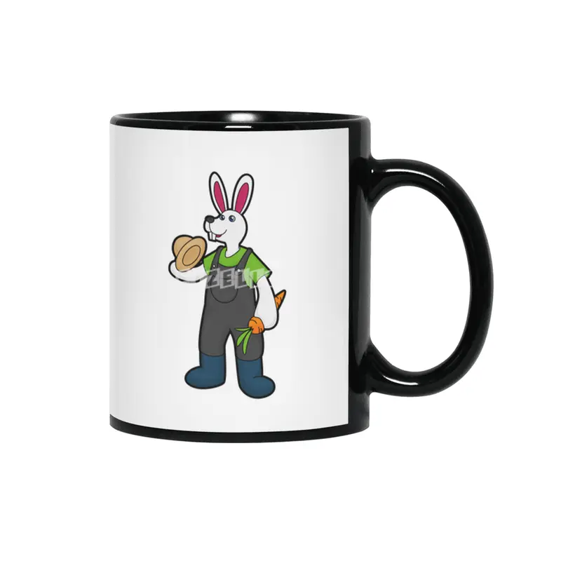 Rabbit as Farmer with Carrot & Hat Siyah Kupa