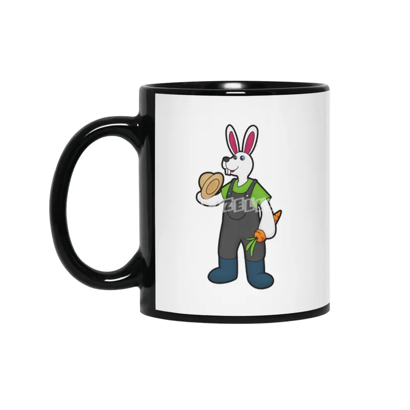 Rabbit as Farmer with Carrot & Hat Siyah Kupa