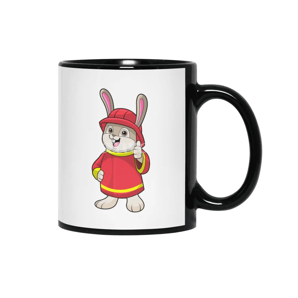 Rabbit as Firefighter with Helmet Siyah Kupa