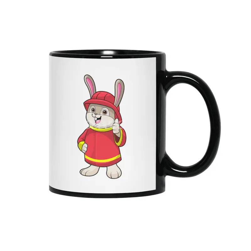 Rabbit as Firefighter with Helmet Siyah Kupa