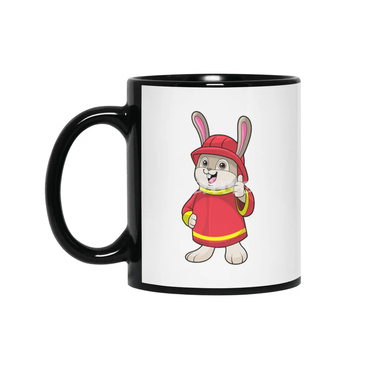 Rabbit as Firefighter with Helmet Siyah Kupa