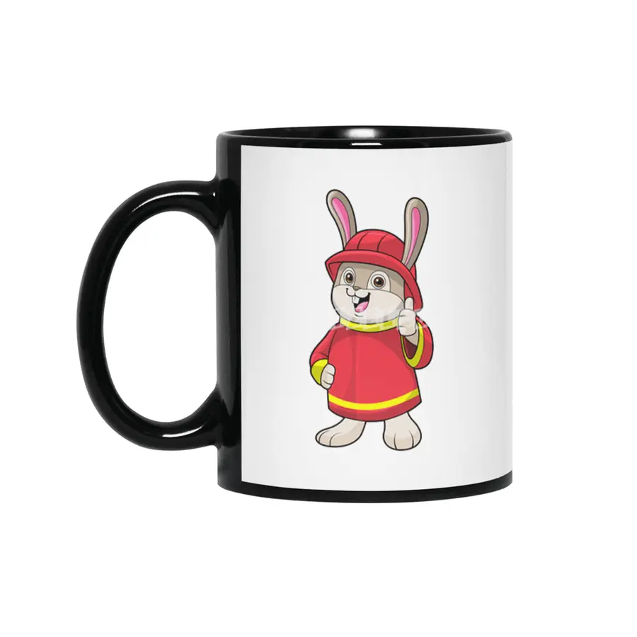 Rabbit as Firefighter with Helmet Siyah Kupa