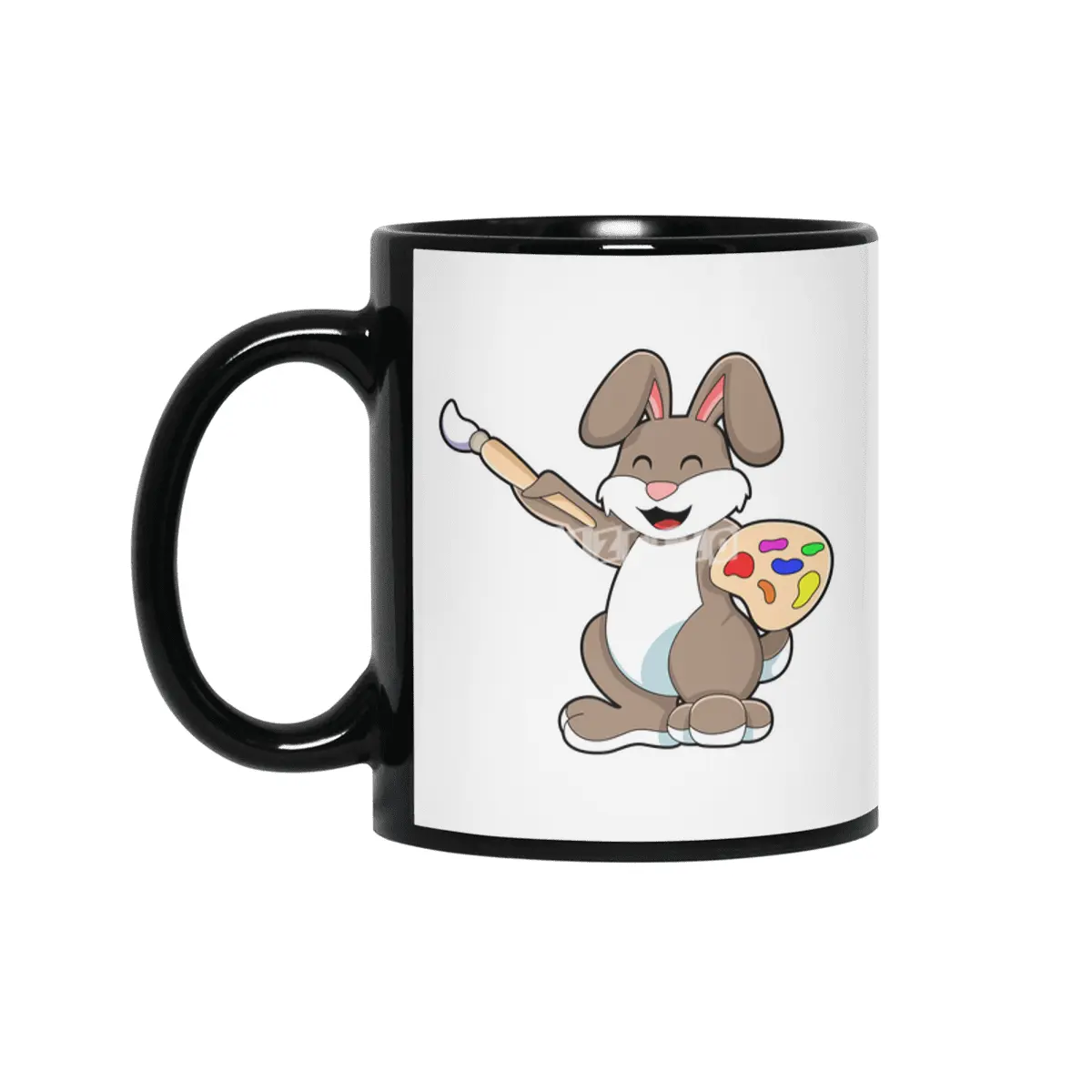 Rabbit as Painter with Brush & Paint Siyah Kupa