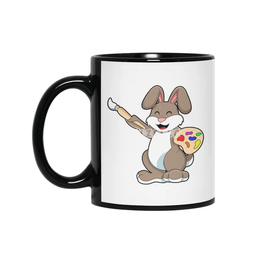 Rabbit as Painter with Brush & Paint Siyah Kupa
