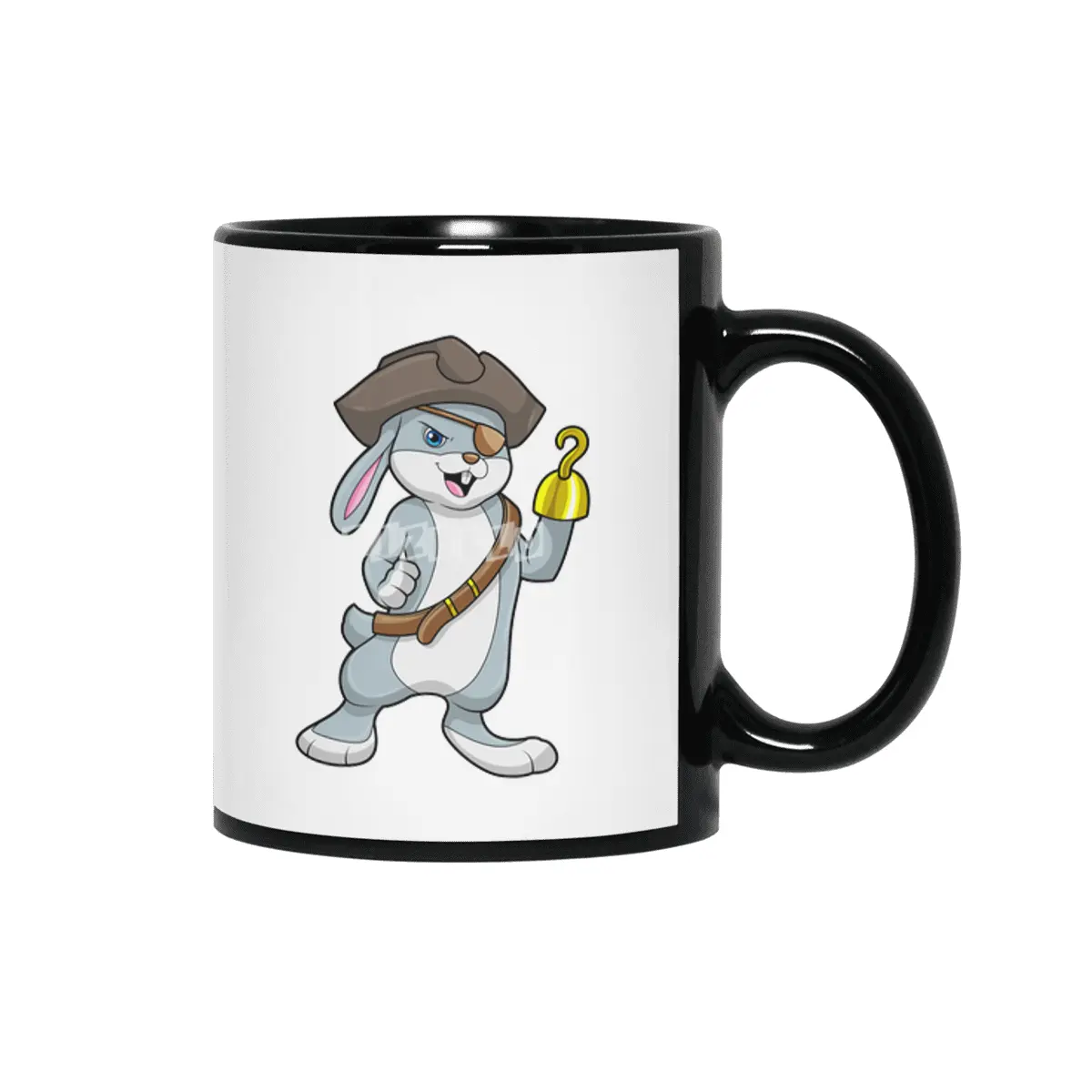 Rabbit as Pirate with Hook hand & Pirate hat Siyah Kupa